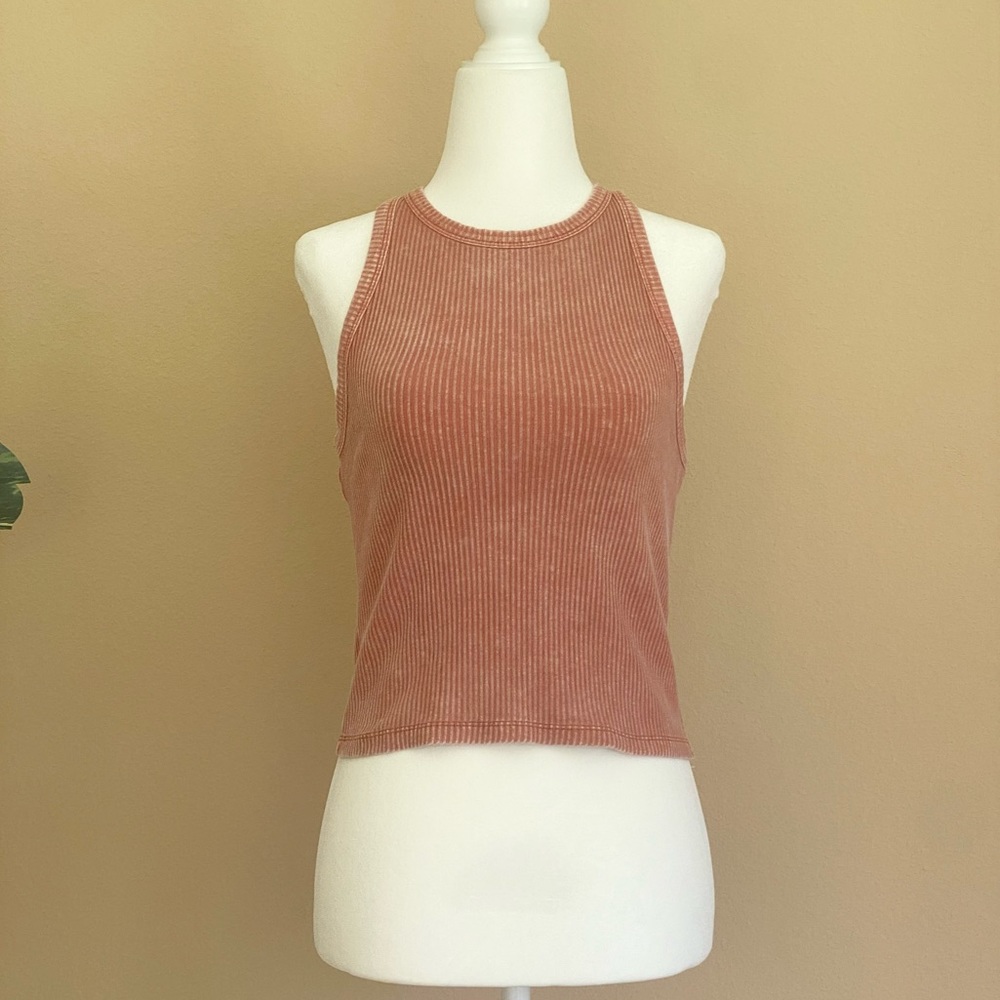 Mineral Wash Rose Racerback Ribbed Tank